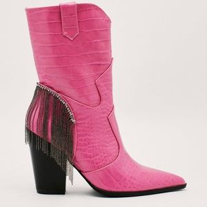 SOLD OUT Nasty Gal Faux Croc Fringe Western Boots